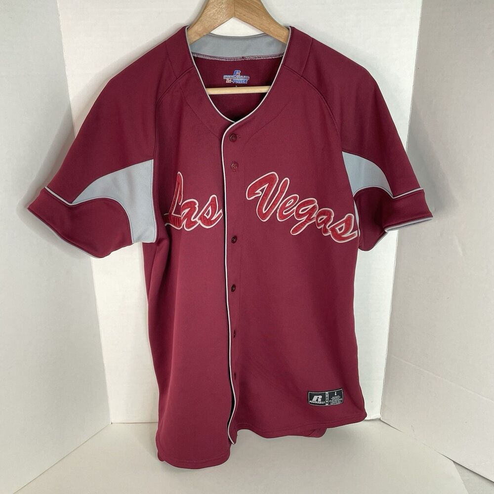 Las Vegas Baseball Jersey Shirt, Maroon, Russell Team, Large, Short Sleeve